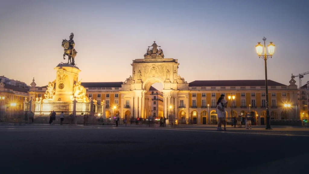 Praça do Comércio in Lisbon at dusk, symbol of the path to Portuguese citizenship for UAE families